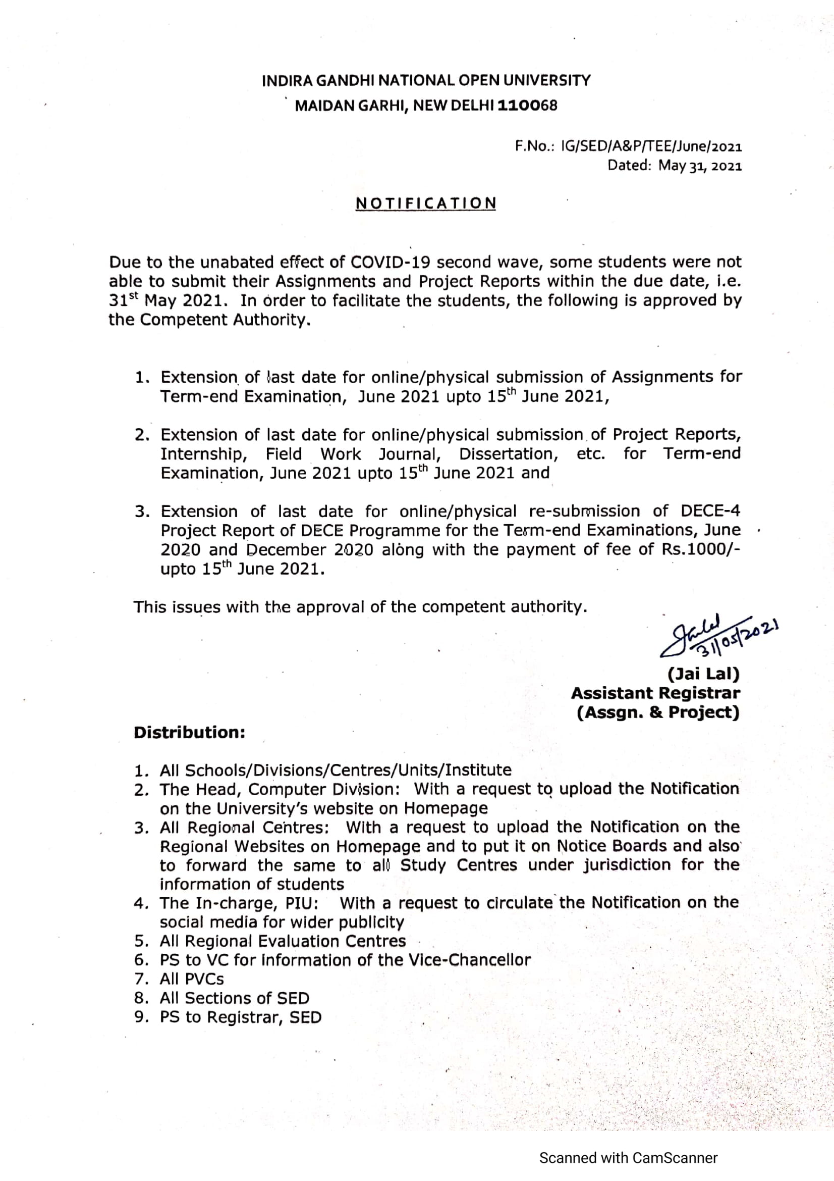 ignou notice 31 may 2021