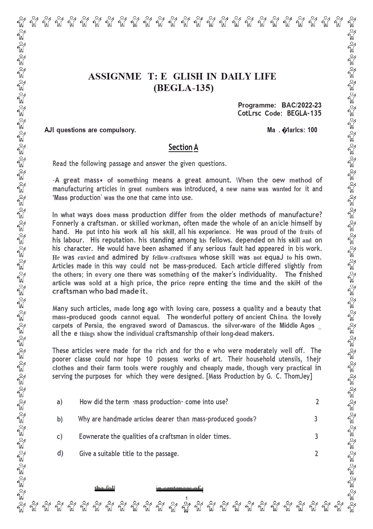 ignou assignment question paper january 2023