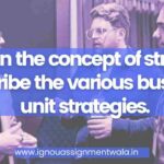 Explain the concept of strategy. Describe the various business unit strategies.